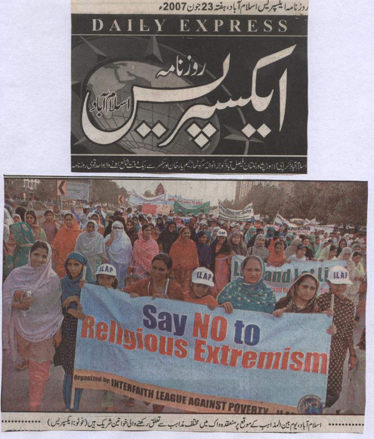 Women participate in a walk organised by the Interfaith League Against Proverty to mark International Interfaith Day