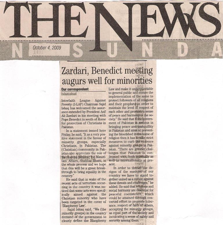 Zardari, Benedict meeting augurs well for minorities
