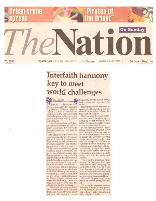 Interfaith harmoney key to meet world challenges