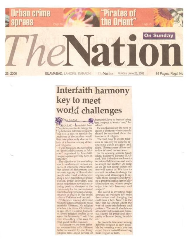 Interfaith Hammony Key to Meet World Challange