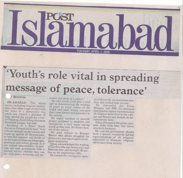 'Youth's role vital in spreading message of peace, tolerance'