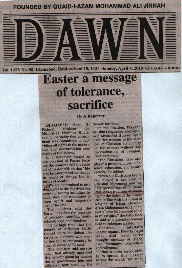 Easter a message of tolerance, sacrifice