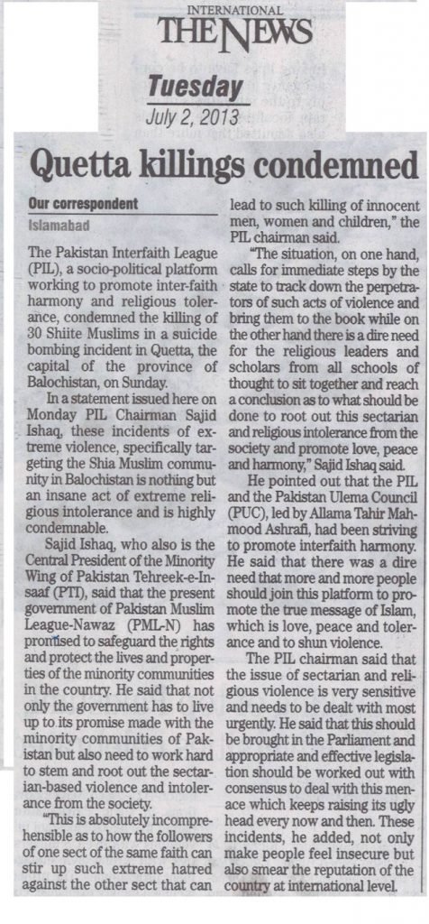 Quetta Killings condemned