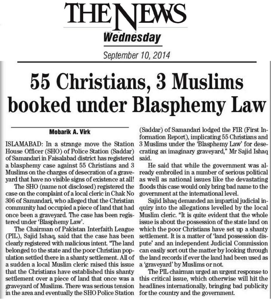 55 Christians, 3 Muslims booked under Blasphemy Law